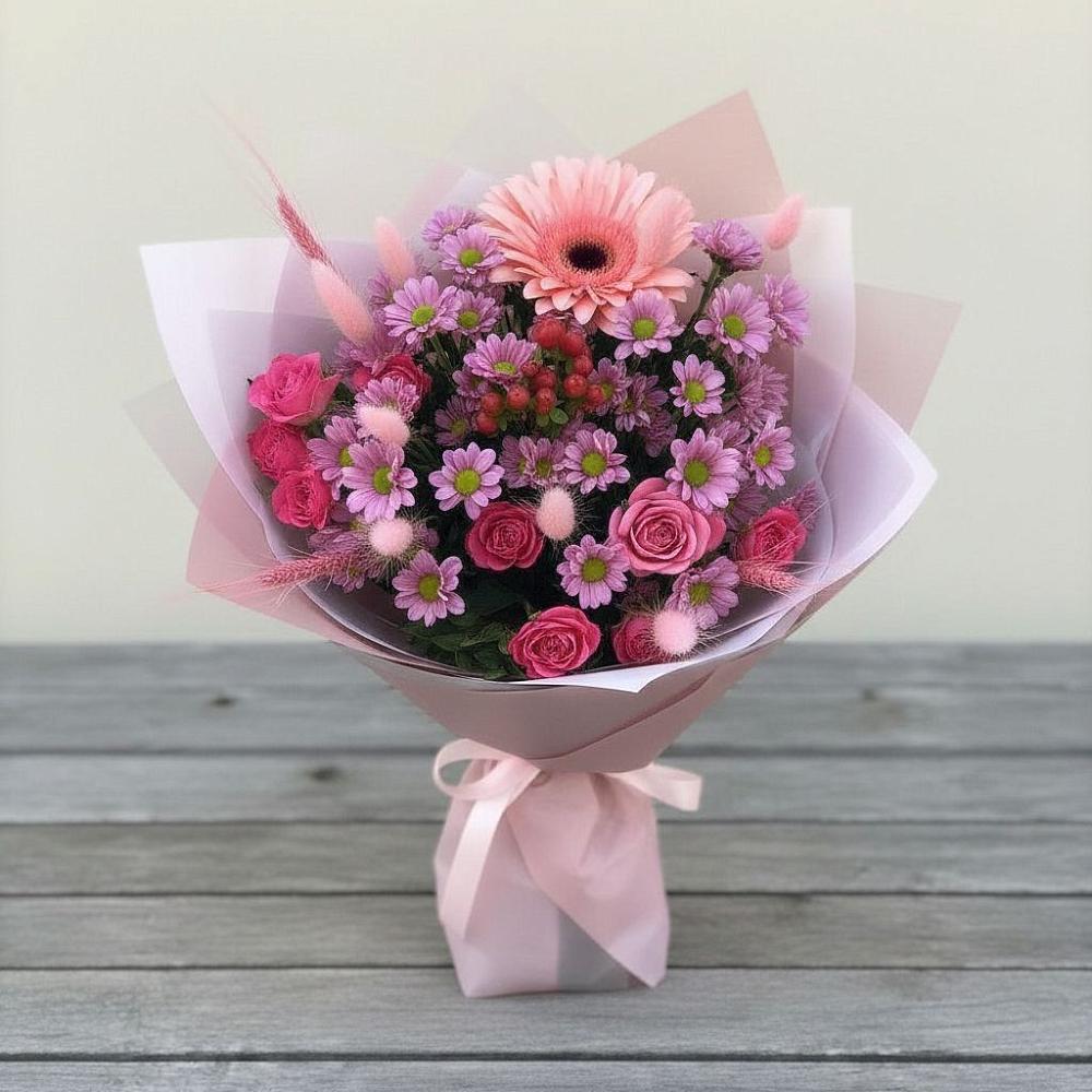 Букет цветов из: Розы, Герберы и Хризантемы в Армавире
