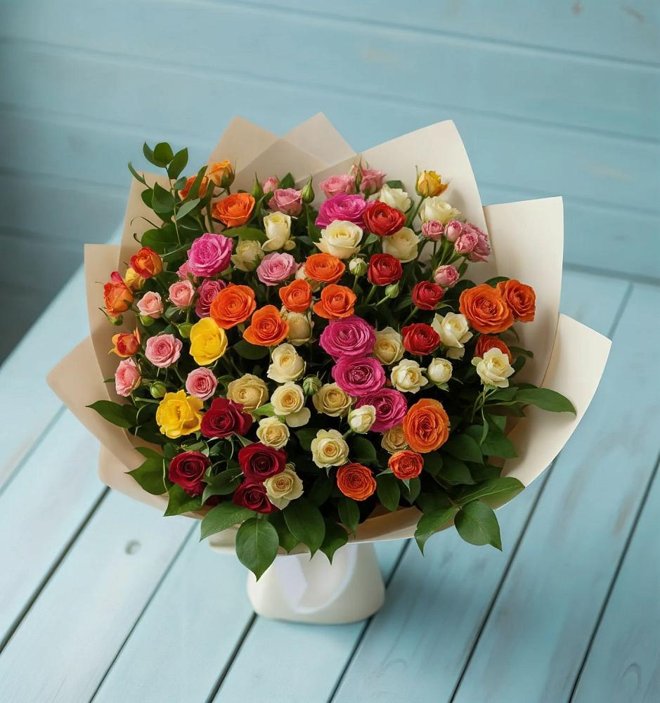 Букет Микс из разноцветных кустовых роз в Армавире