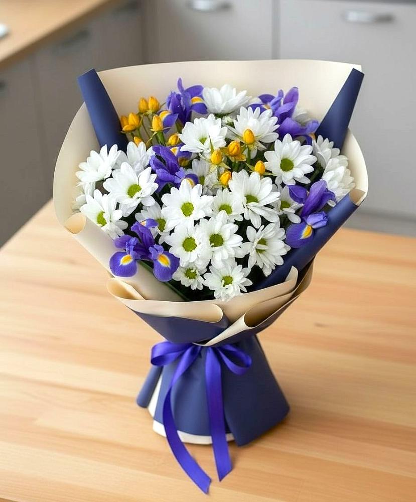 Букет цветов из: Розы, Ирисы и Хризантемы в Армавире