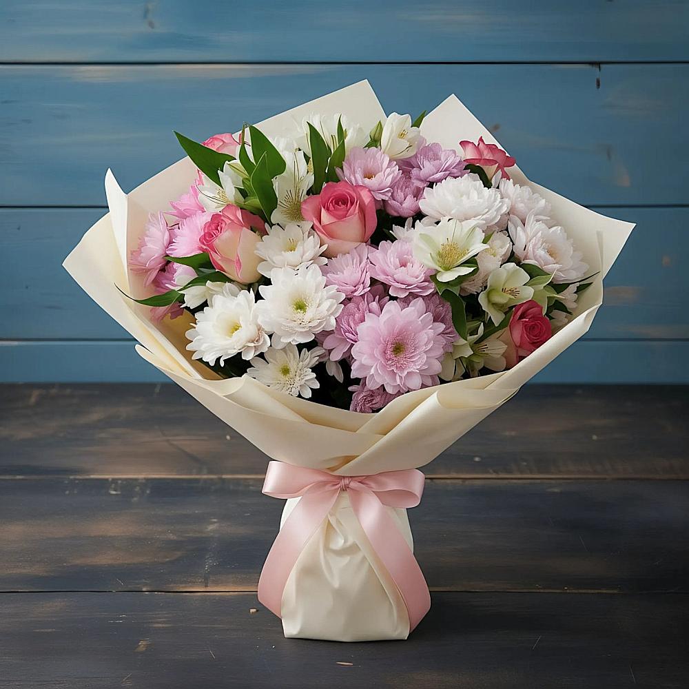 Букет цветов из: Хризантемы, Альстромерии и Розы в Армавире